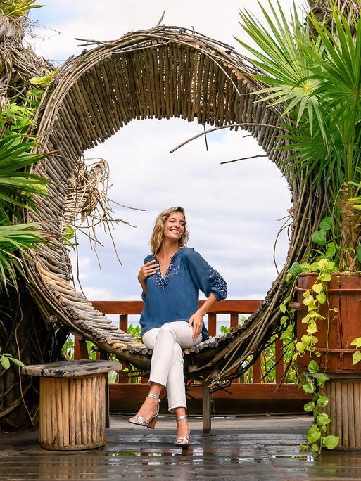 Comporta Embroidered Slate Blue Blouse – Genhappy