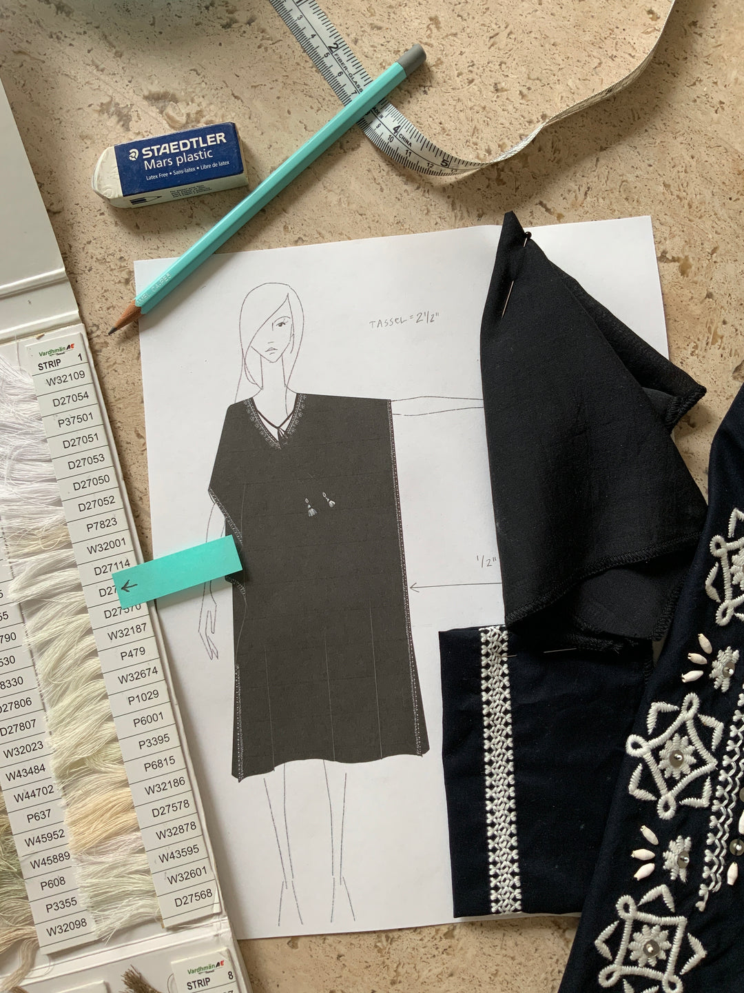 Hand-embroidered Genhappy garment being crafted by artisan in India