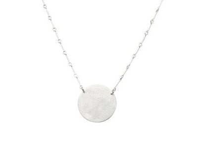 1″  brushed disc necklace finished in Sterling Silver or 18k Gold 